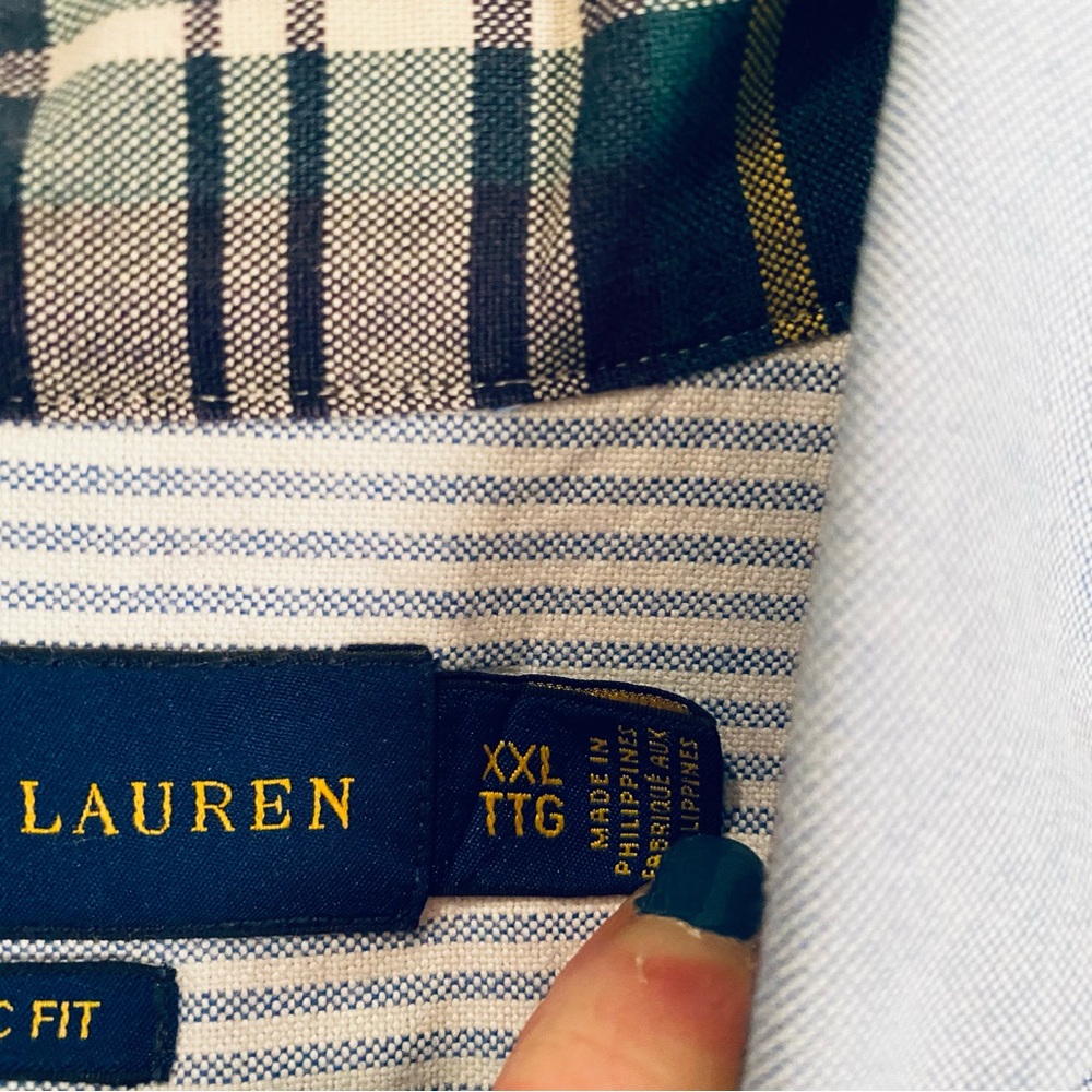 Ralph Lauren Oxford cloth shirt patchwork and plaid blue pink size XXL - Picture 5 of 7